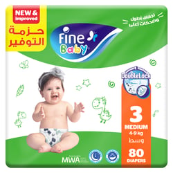 فاين بيبي متوسطة لـ 4 9 كجم 80 حفاضة مقاس 3