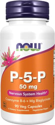 NOW Foods P-5-P 50 mg Coenzyme B-6 + Mg Bisglycinate Nervous System Health (90 Veg Capsules)