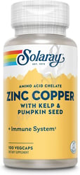 Solaray  Zinc Copper With Kelp & Pumpkin Seed  50/2 Mg 100 Vegetarian Capsules