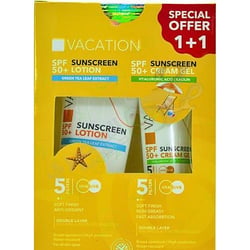 Vacation sunscreen lotion green tea 120 ml + vacation sunscreen cream vitamin e 60 ml