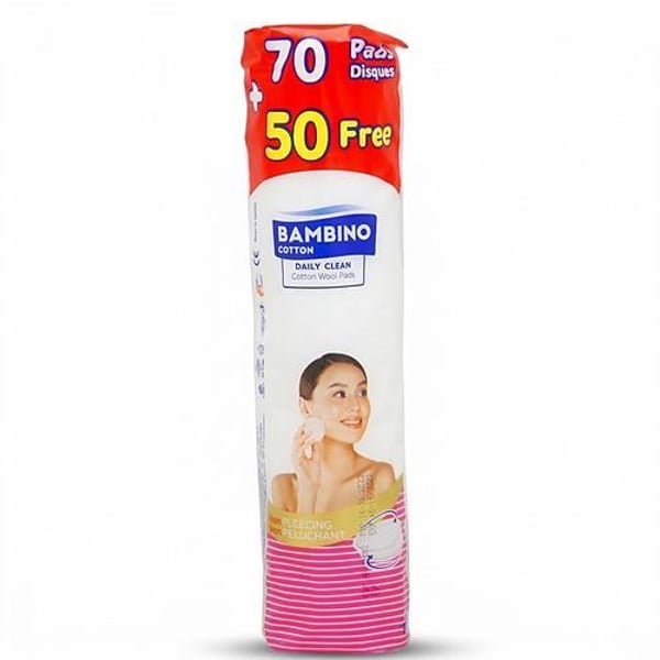 Bambino Round Cotton Wool Pads Daily Clean Non-Fleecing 120 Pads (70 + 50 Free)