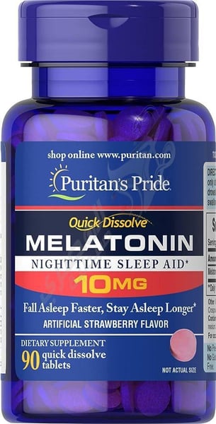 Puritan'S Pride Quick Dissolve Melatonin Strawberry Flavor 10 Mg 90 Tablets