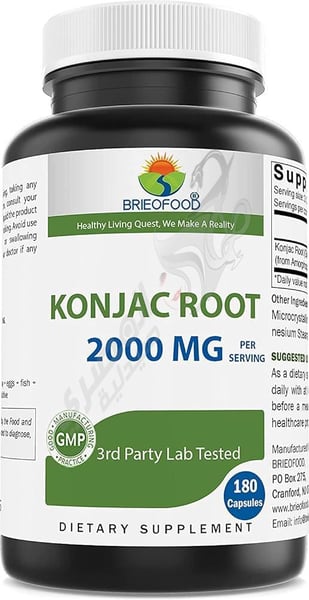 Brieofood Konjac Root Glucomannan 2000 mg per Serving 180 Vegetarian Capsules