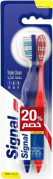 Signal Triple Clean Medium for plaque removal and protection against cavity Toothbrush 2PC