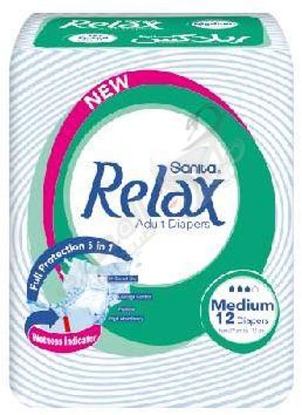 Relax Adult Diapers Full Protection 5 In 1 Medium 12 Pads